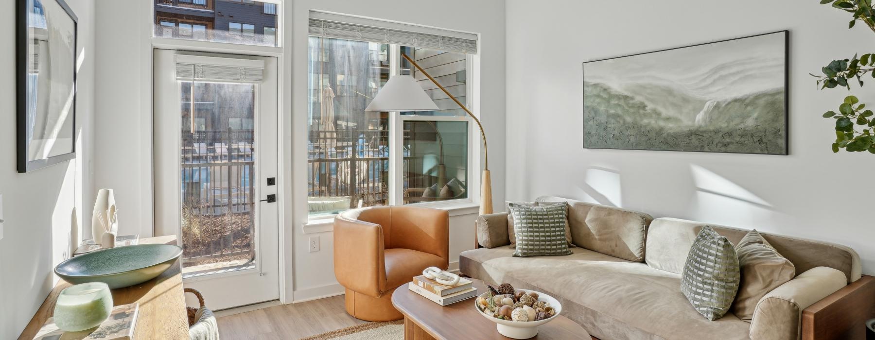 a living room with a couch and a coffee table